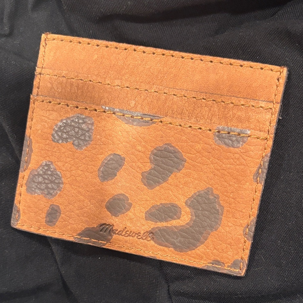 Madewell Leather Card Holder with Leopard Print